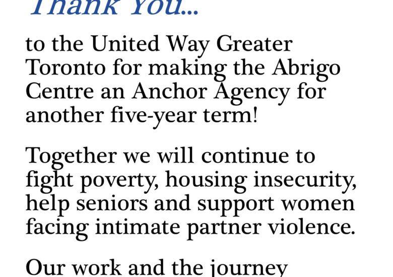 Abrigo named a United Way Greater Toronto Anchor Agency