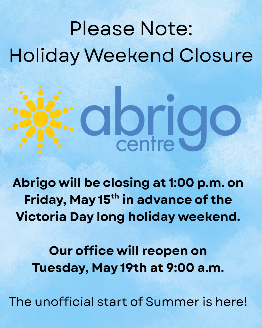 Abrigo will be closing our office early on Friday